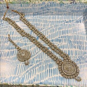 Gold-Tone Crystal Bridal Necklace Set with Maang Tikka